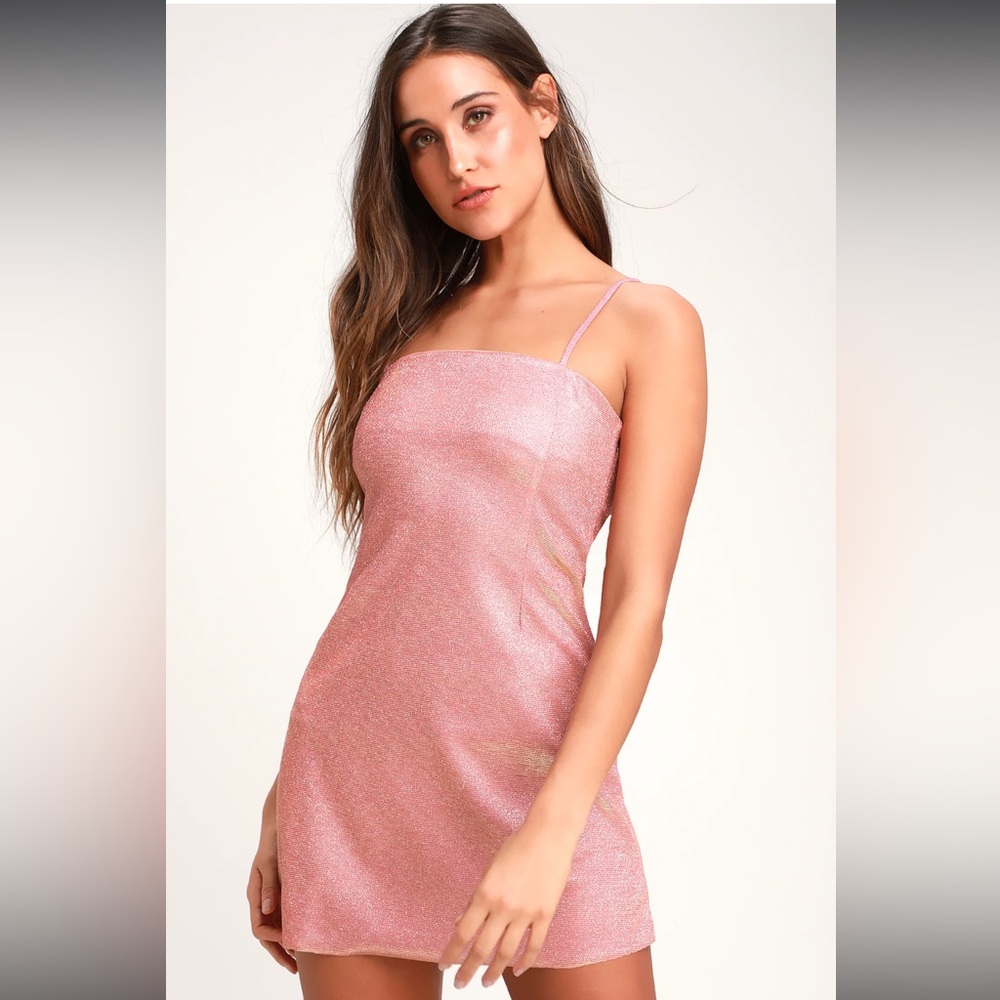 Lulus Galaxy of Glam Pink Sparkly Mini Dress XS